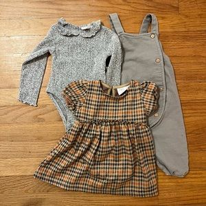 Zara baby bundle (6-9 months): long sleeve onesie, overalls, dress
